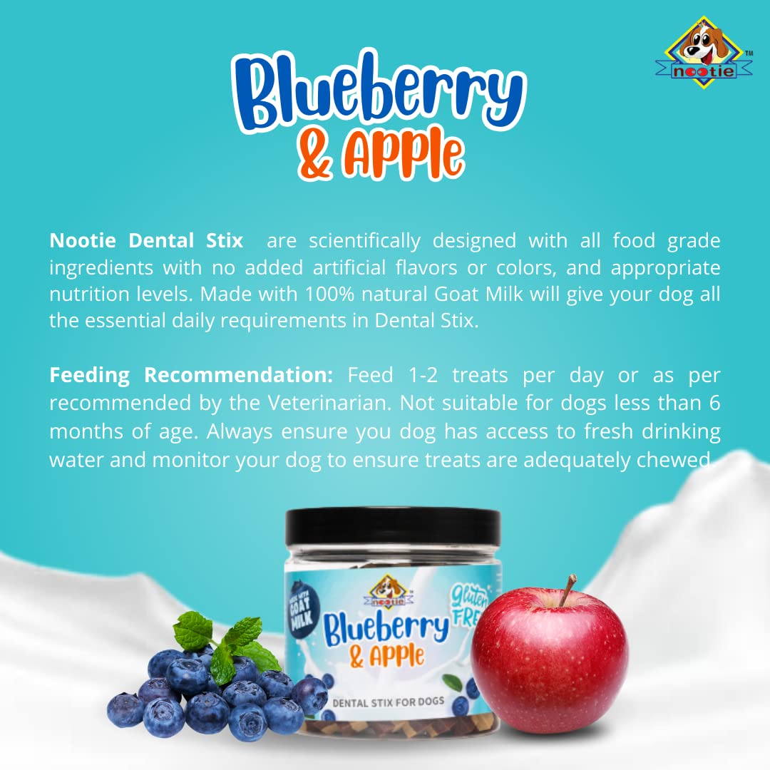 Nootie Gluten-Free Dental Stix for Dogs – Blueberry & Apple Flavour (220g) | Goat Milk Formula for Oral, Gut & Immune Health