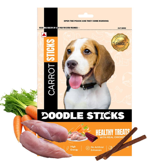 Doodle Sticks Suitable for All Breads Healthy Treats with Real Chicken -Carrot Stick 70 Gm