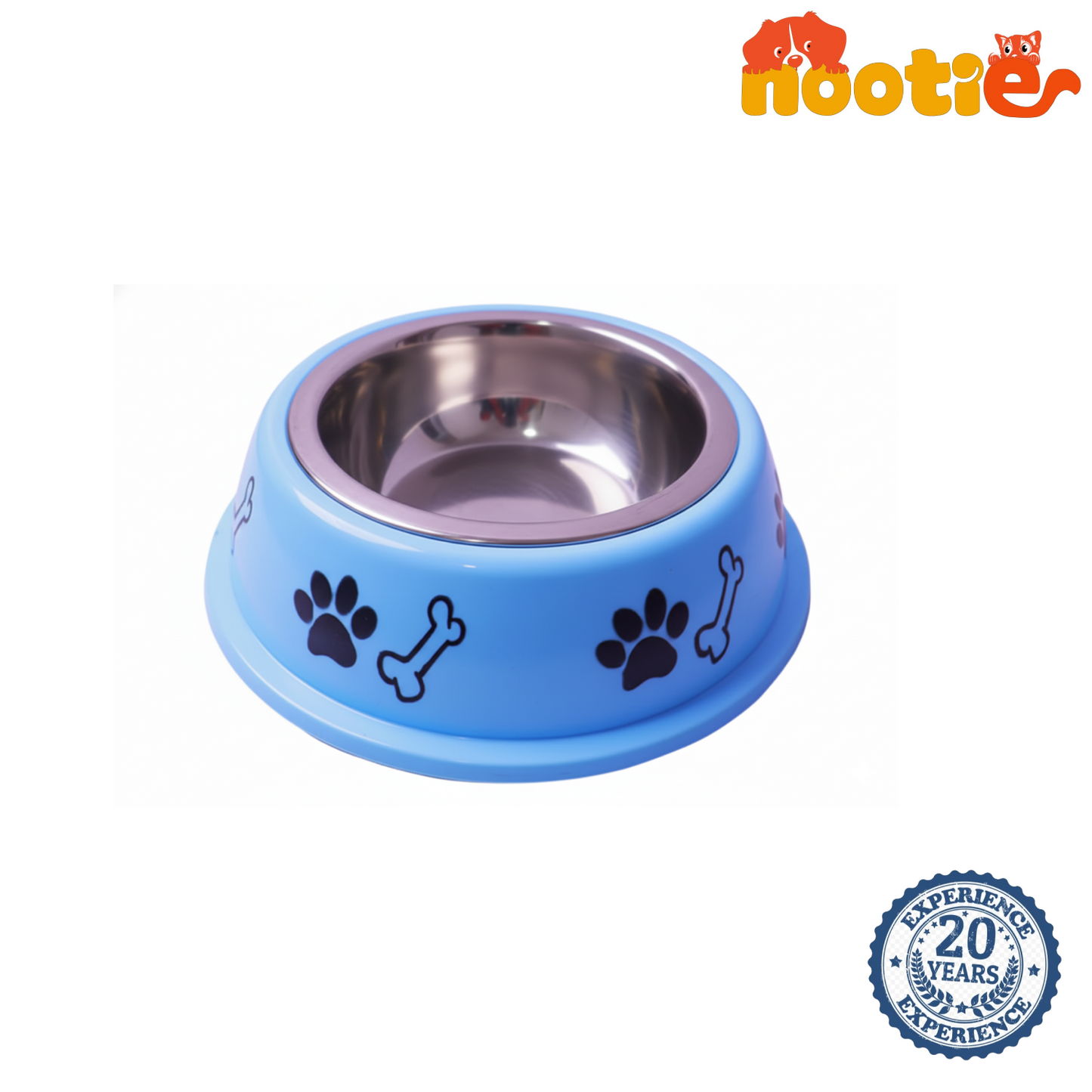 Nootie Paw & Bone Printed Medium Size Steel Food Bowl for Dogs & Cats - Blue Color