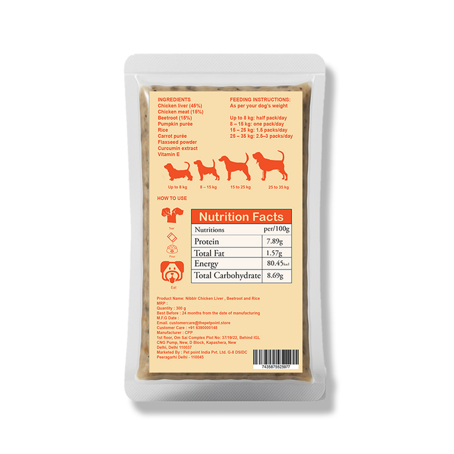 Nibblr Chicken Liver, Beetroot & Rice Fresh Dog Food – 300g | Human-Grade, Gently Cooked, Nutrient-Rich Meal