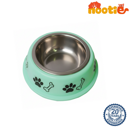 Nootie Paw & Bone Printed Medium Size Steel Food Bowl for Dogs & Cats - Green Color