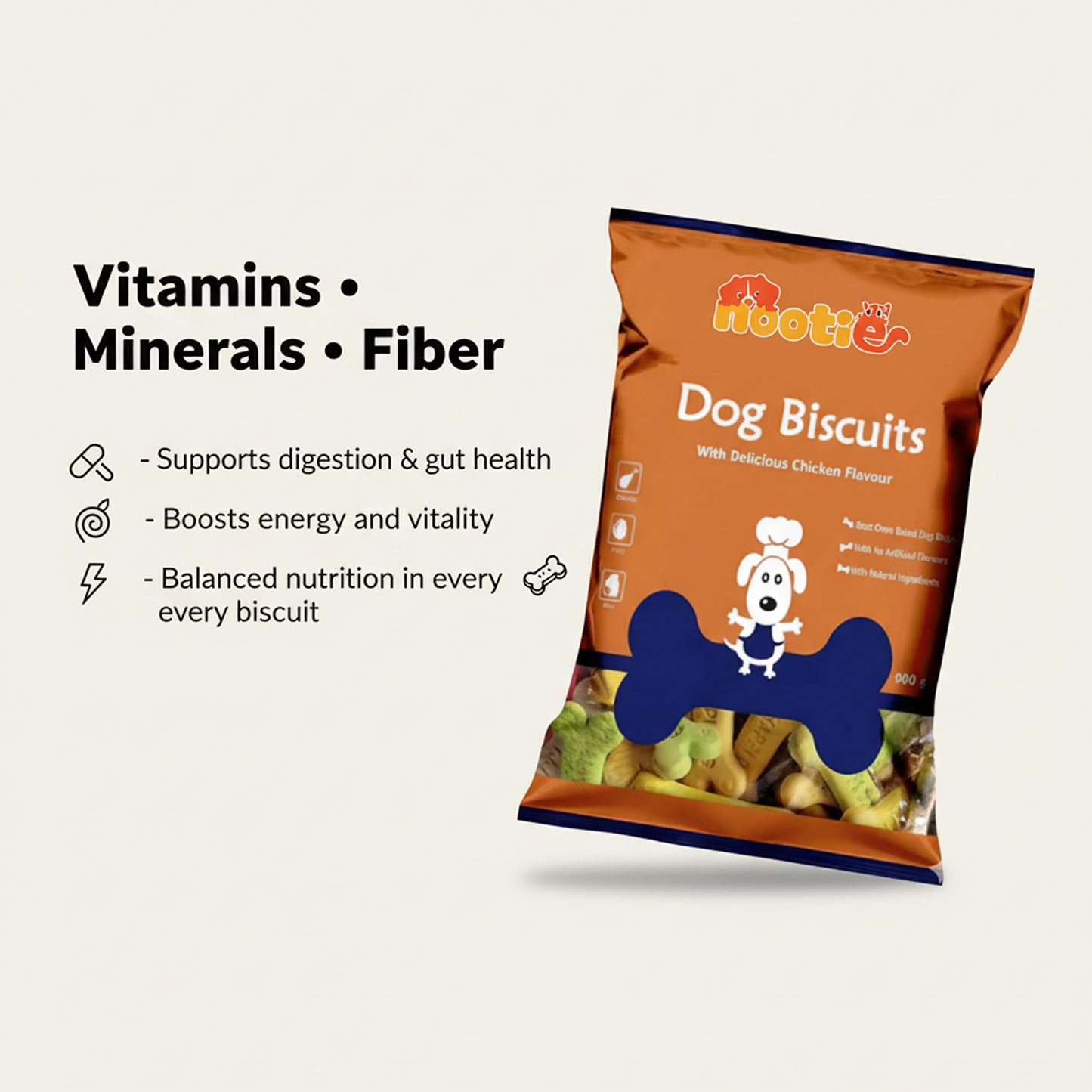 Nootie Chicken Biscuits for Adult Dogs – Assorted Flavours (900 g) | High-Protein, Crunchy & Nutrient-Rich Treats