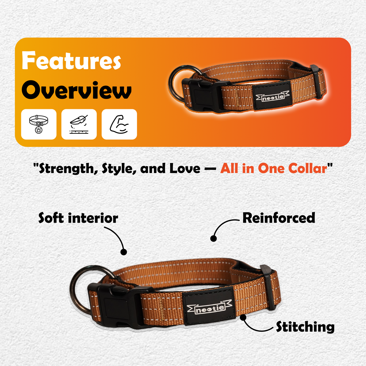 Nootie Plush Padded Collar – Grey with Blue Detailing | Adjustable, Durable & Comfortable for All Breeds (Copy)