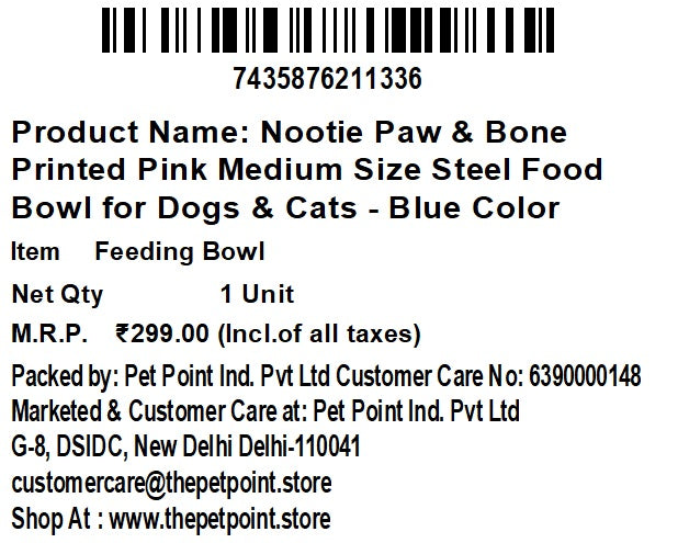 Nootie Paw & Bone Printed Medium Size Steel Food Bowl for Dogs & Cats - Blue Color