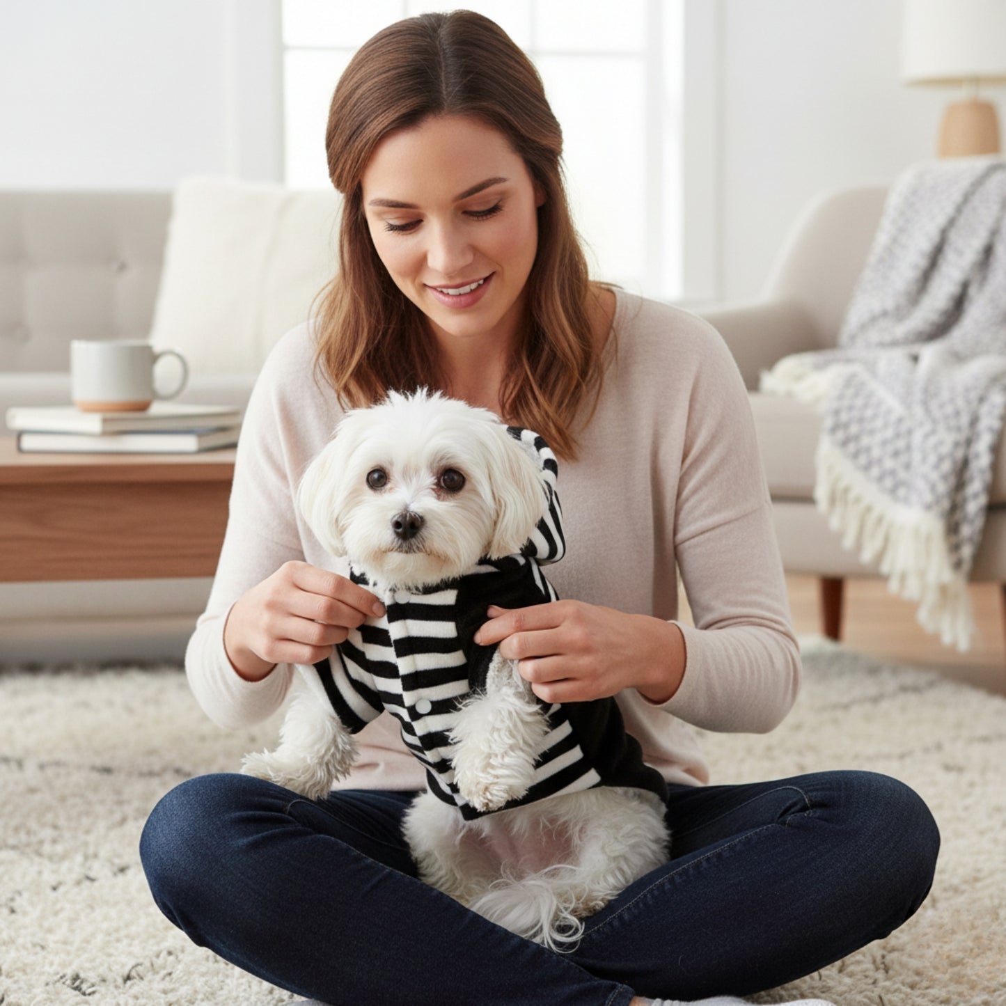 Nootie Winter Double Layer Jumpsuit with Hoodie for Dogs | Black-White | Warm, Soft & Lightweight