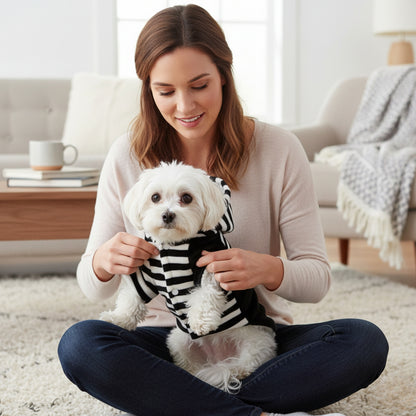 Nootie Winter Double Layer Jumpsuit with Hoodie for Dogs | Black-White | Warm, Soft & Lightweight