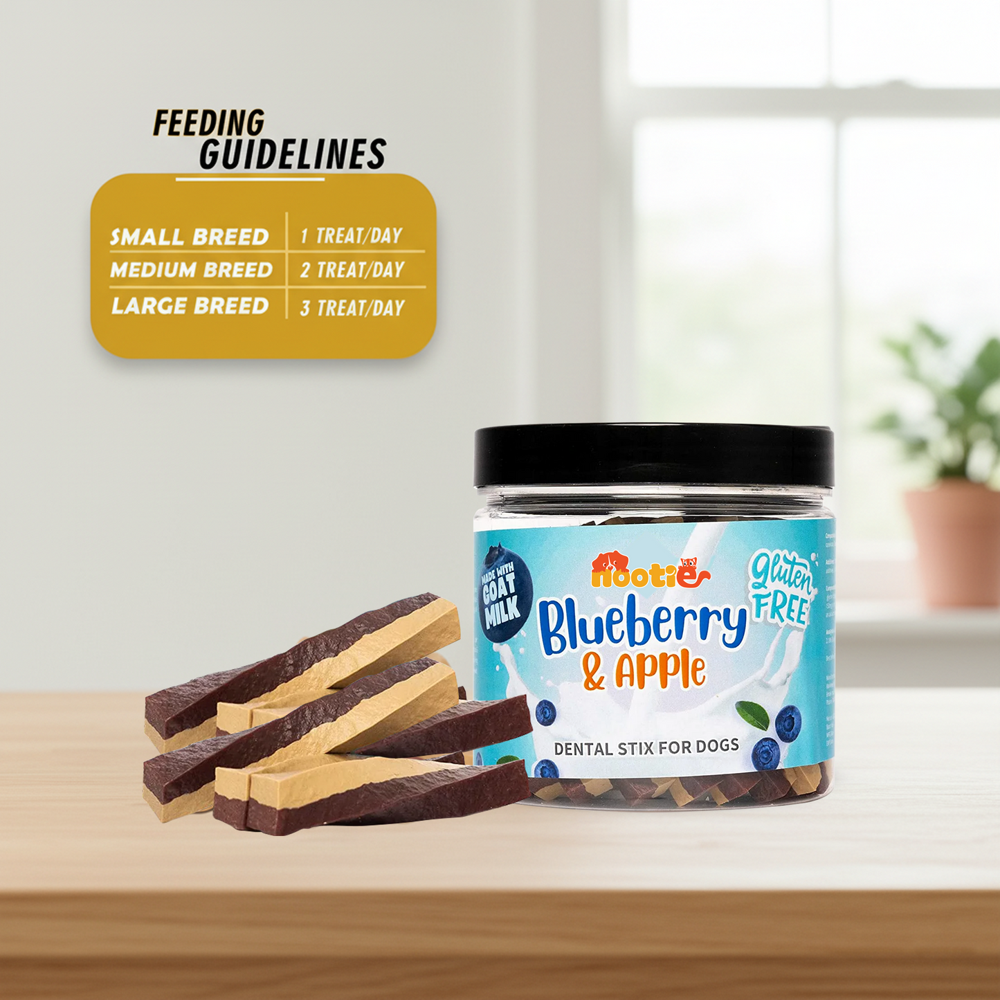 Nootie Gluten-Free Dental Stix for Dogs – Blueberry & Apple Flavour (220g) | Goat Milk Formula for Oral, Gut & Immune Health