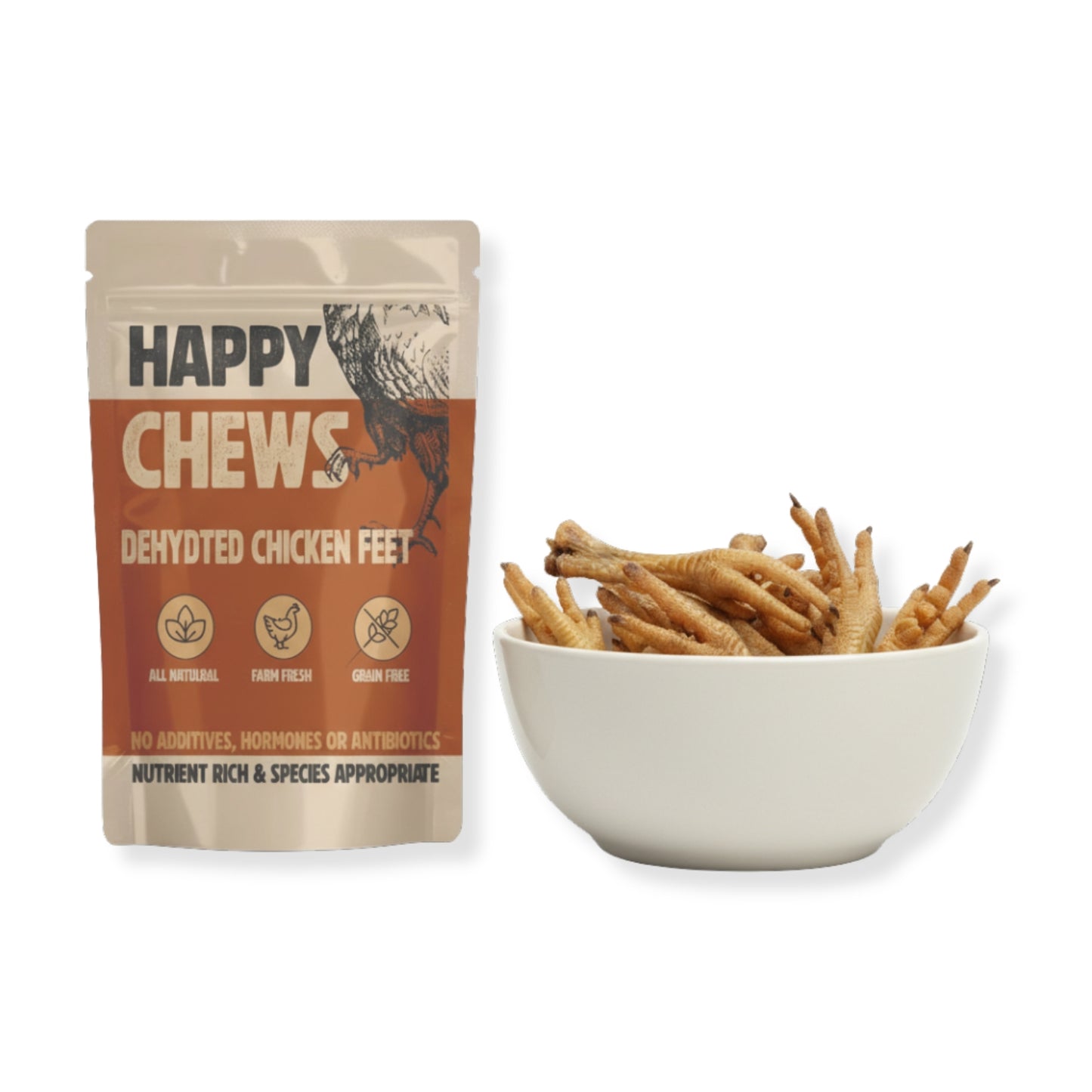 Nootie Happy Chews – Dehydrated Chicken Feet Dog Treats (80g) | Natural, Protein-Rich Chew for Joint & Dental Health