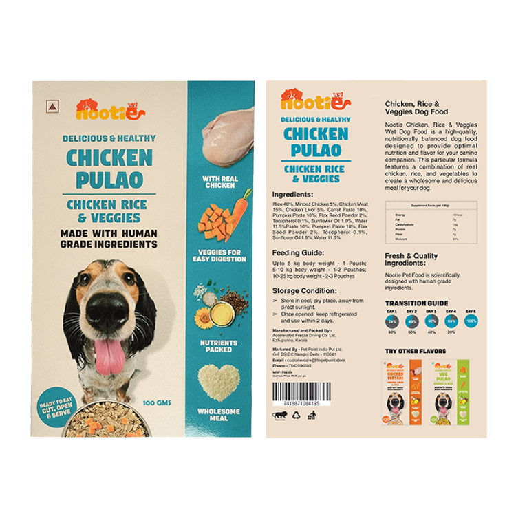 Nootie Chicken Pulao for Dogs - 100g - Human-Grade, Balanced Meal with Real Chicken, Rice & Veggies (Pack of 3)