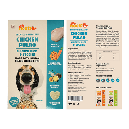 Nootie Chicken Pulao for Dogs - 100g - Human-Grade, Balanced Meal with Real Chicken, Rice & Veggies (Pack of 3)