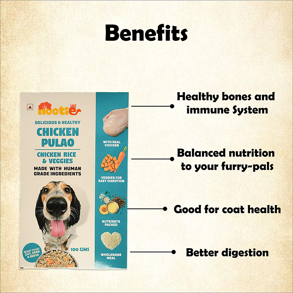 Nootie Chicken Pulao, Veg Pulao and Chicken Biryani for Dogs - 100g - Human-Grade, Balanced Meal with Real Chicken, Rice & Veggies (Pack of 3)