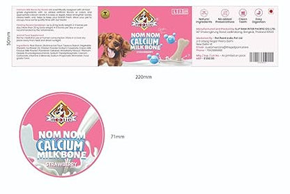 Nootie Nom Nom Calcium Milk Bone – Strawberry Flavour (220g) | Calcium-Rich, Fiber & Collagen Treat for Strong Bones & Teeth