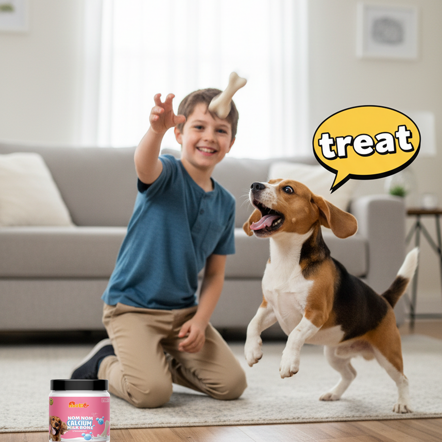 Nootie Nom Nom Calcium Milk Bone – Strawberry Flavour (220g) | Calcium-Rich, Fiber & Collagen Treat for Strong Bones & Teeth
