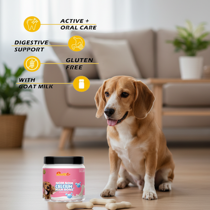 Nootie Nom Nom Calcium Milk Bone – Strawberry Flavour (220g) | Calcium-Rich, Fiber & Collagen Treat for Strong Bones & Teeth