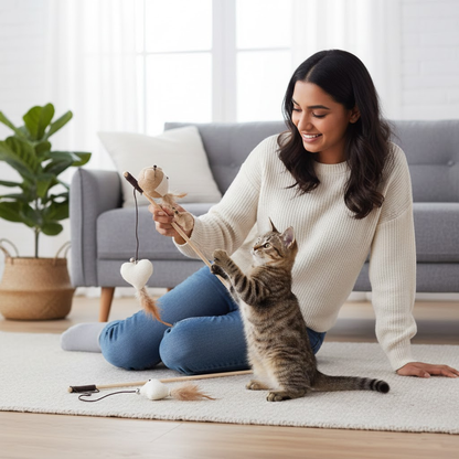 Nootie Interactive Cat Feather Stick Toy | Safe, Durable & Enriching Play for Kittens & Adult Cats | Stimulates Hunting Instincts | Colors May Vary