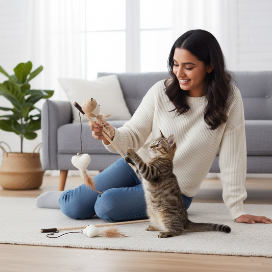 Nootie Interactive Cat Feather Stick Toy | Safe, Durable & Enriching Play for Kittens & Adult Cats | Stimulates Hunting Instincts | Colors May Vary