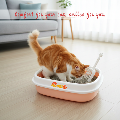 Nootie Cat Litter Box Tray with Free Scooper | Semi-Closed Hygienic Design for Kittens & Adult Cats