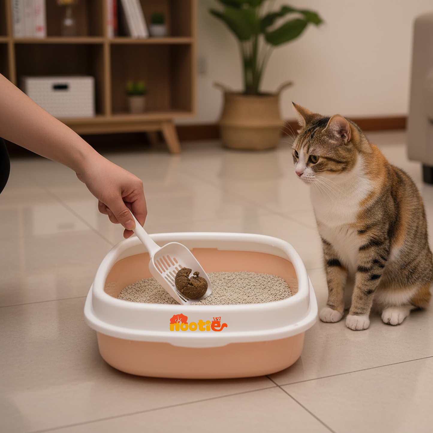Nootie Cat Litter Box Tray with Free Scooper | Semi-Closed Hygienic Design for Kittens & Adult Cats