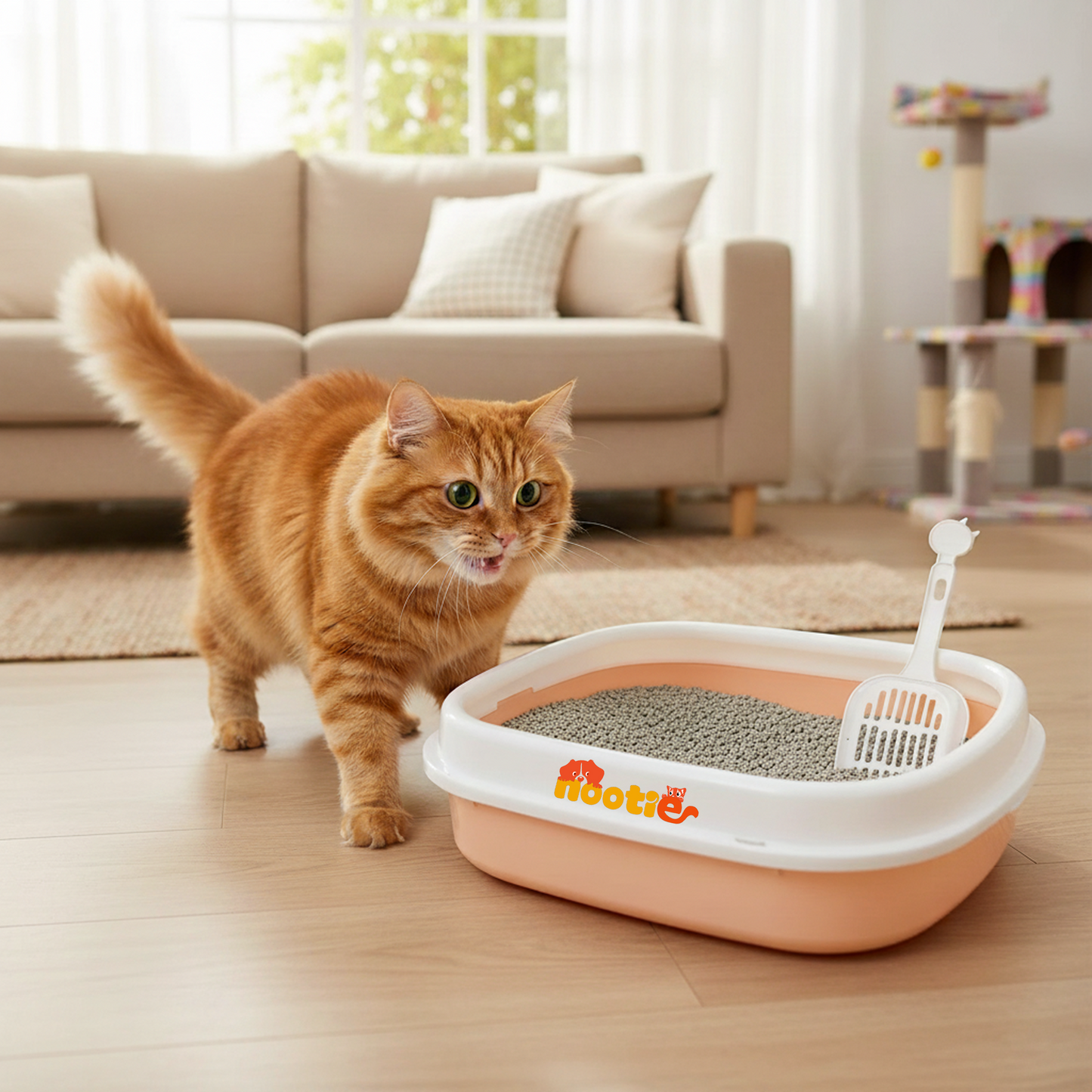 Nootie Cat Litter Box Tray with Free Scooper | Semi-Closed Hygienic Design for Kittens & Adult Cats