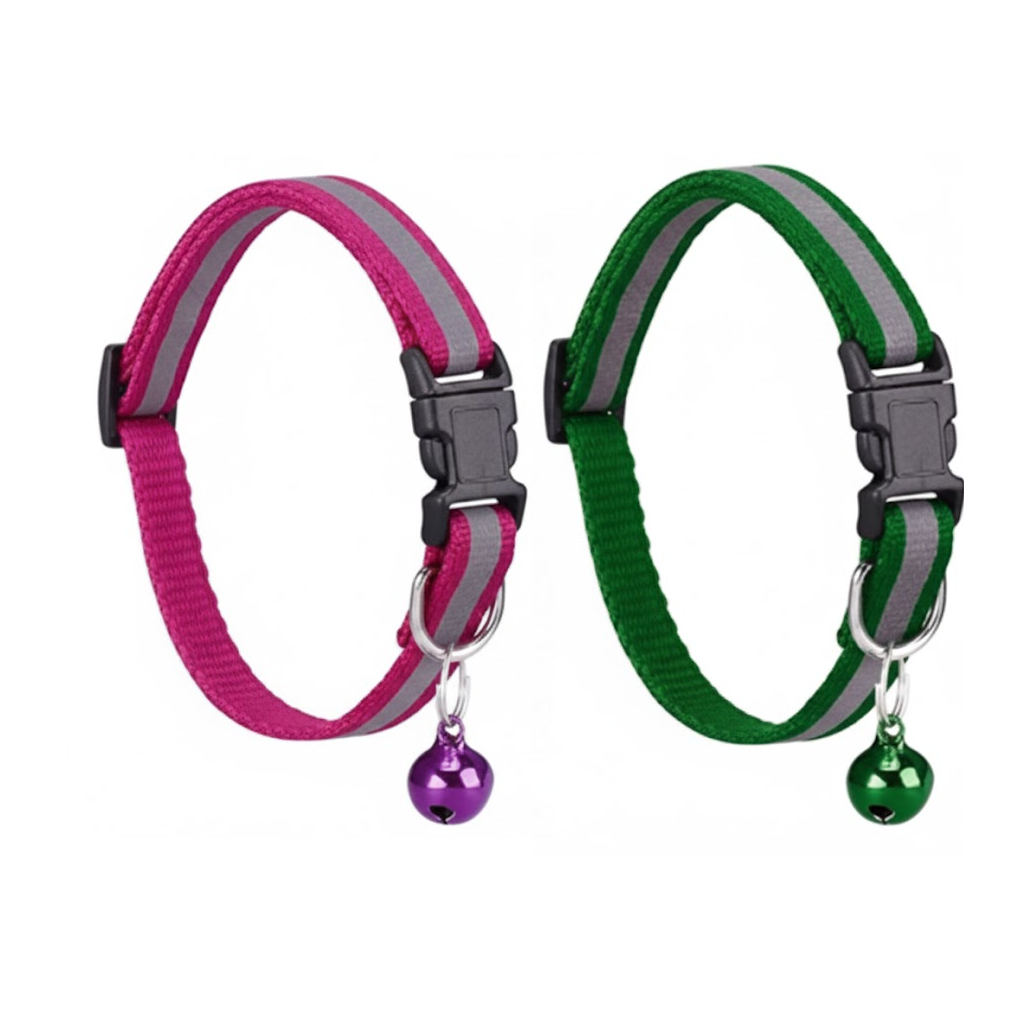Nootie Reflective Cat Collar Pack of 2 | Adjustable Safety Collar with Bell, High-Visibility Reflective Strip for Kittens & Cats (20–30 cm)