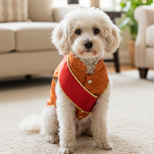 Nootie Festive Sherwani with Chunni for Pets - Orange