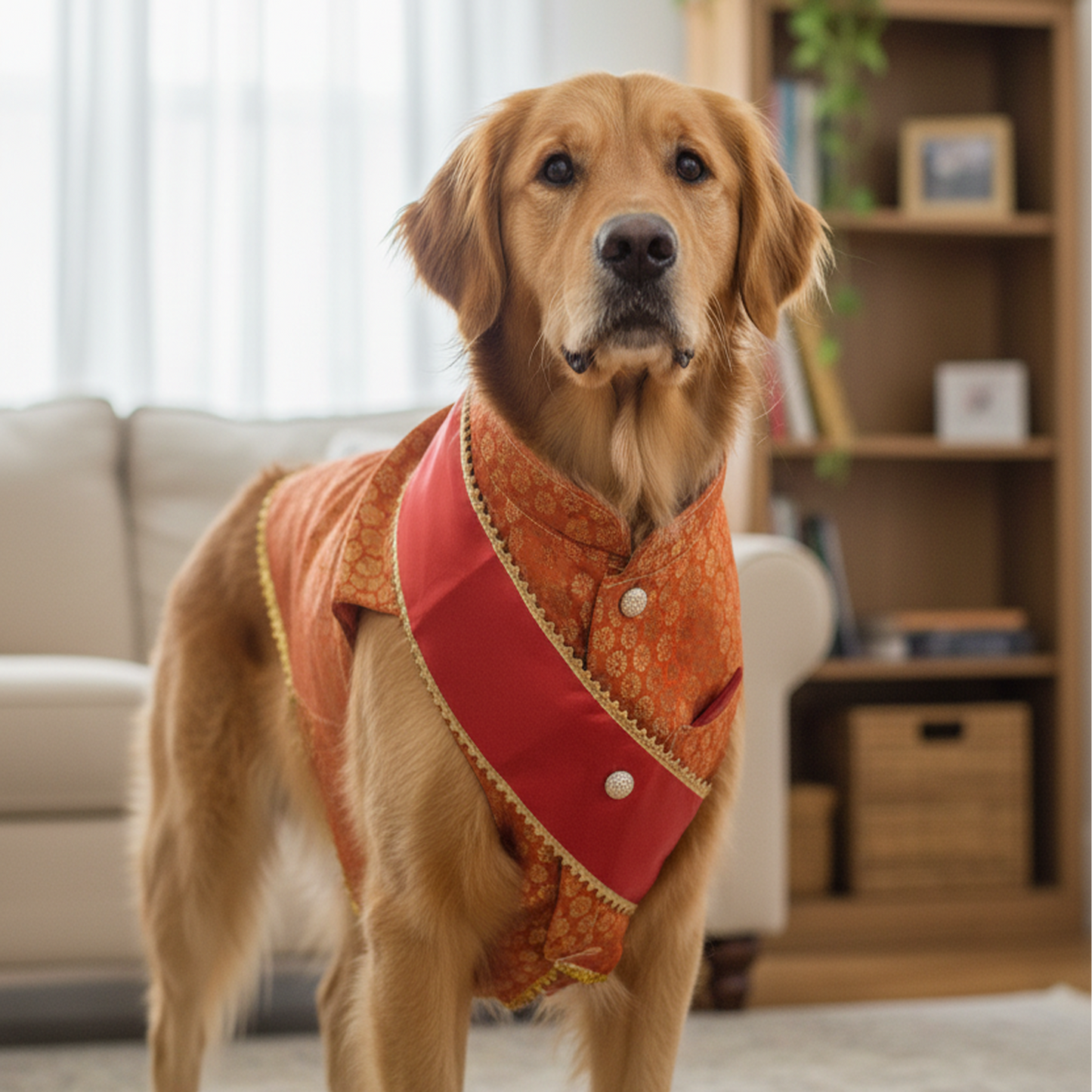 Nootie Festive Sherwani with Chunni for Pets – Orange | Stylish Outfit for Weddings & Festivals