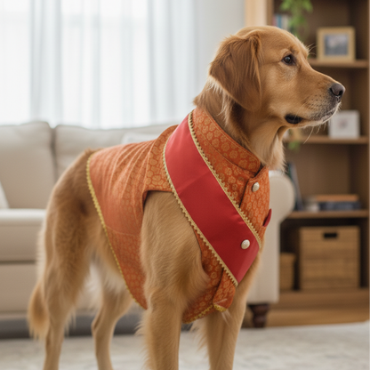 Nootie Festive Sherwani with Chunni for Pets – Orange | Stylish Outfit for Weddings & Festivals