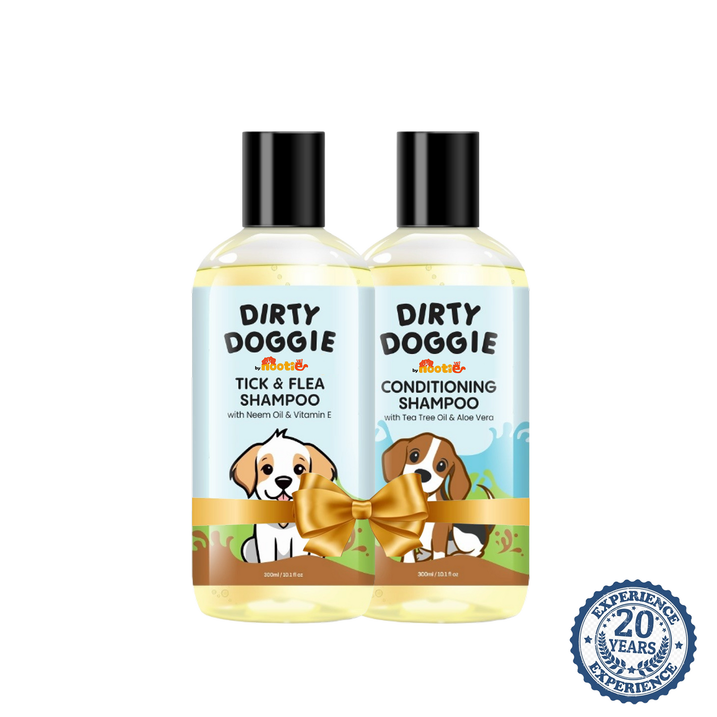Nootie Dirty Doggie Combo: Conditioning Shampoo + Tick & Flea Shampoo (300 ml Buy1Get1 FREE) | Neem, Vitamin E & Coat Repair