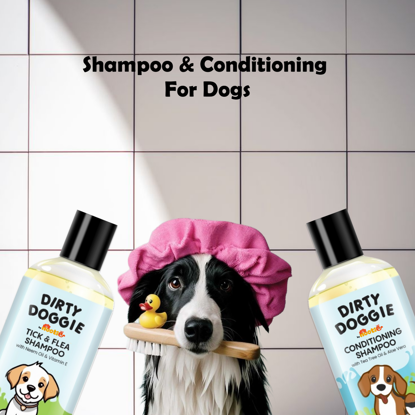 Nootie Dirty Doggie Combo: Conditioning Shampoo + Tick & Flea Shampoo (300 ml Buy1Get1 FREE) | Neem, Vitamin E & Coat Repair