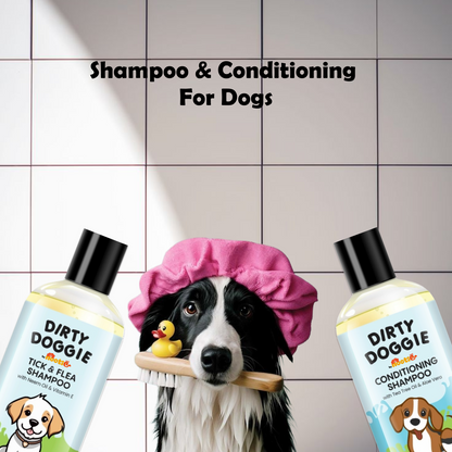 Nootie Dirty Doggie Combo: Conditioning Shampoo + Tick & Flea Shampoo (300 ml Buy1Get1 FREE) | Neem, Vitamin E & Coat Repair