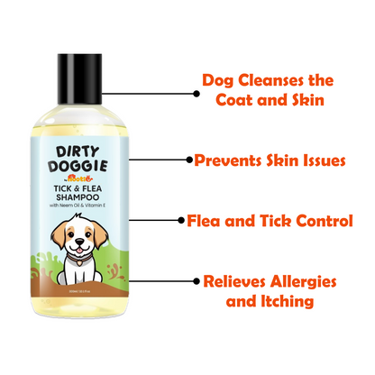 Nootie Dirty Doggie Combo: Conditioning Shampoo + Tick & Flea Shampoo (300 ml Buy1Get1 FREE) | Neem, Vitamin E & Coat Repair