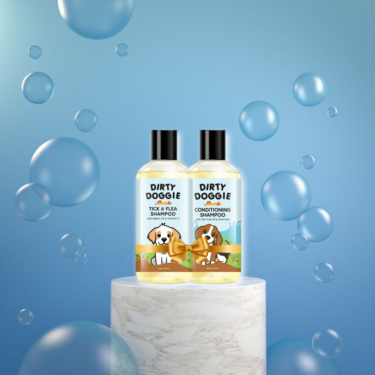 Nootie Dirty Doggie Combo: Conditioning Shampoo + Tick & Flea Shampoo (300 ml Buy1Get1 FREE) | Neem, Vitamin E & Coat Repair