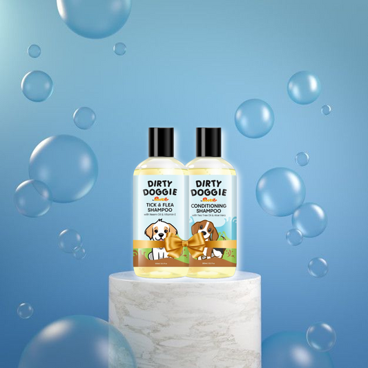 Dirty Doggie Conditioning Tea Tree & Tick and Flea Shampoo with Natural Neem Oil & Vitamin E, Dog Shampoo (Buy 1 Get 1 Free 300 ml) by Nootie
