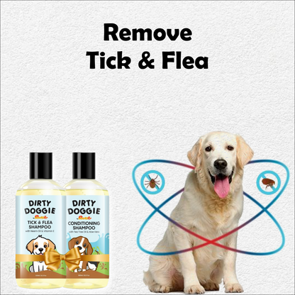Nootie Dirty Doggie Combo: Conditioning Shampoo + Tick & Flea Shampoo (300 ml Buy1Get1 FREE) | Neem, Vitamin E & Coat Repair