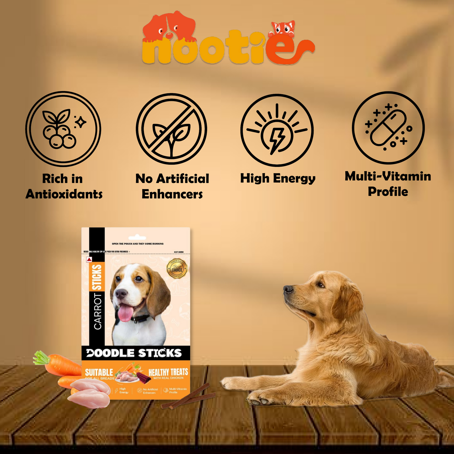 Nootie Doodle Sticks – Real Chicken & Carrot Dog Treats (70g) | Healthy, Collagen-Rich, Gluten-Free Snack for All Breeds