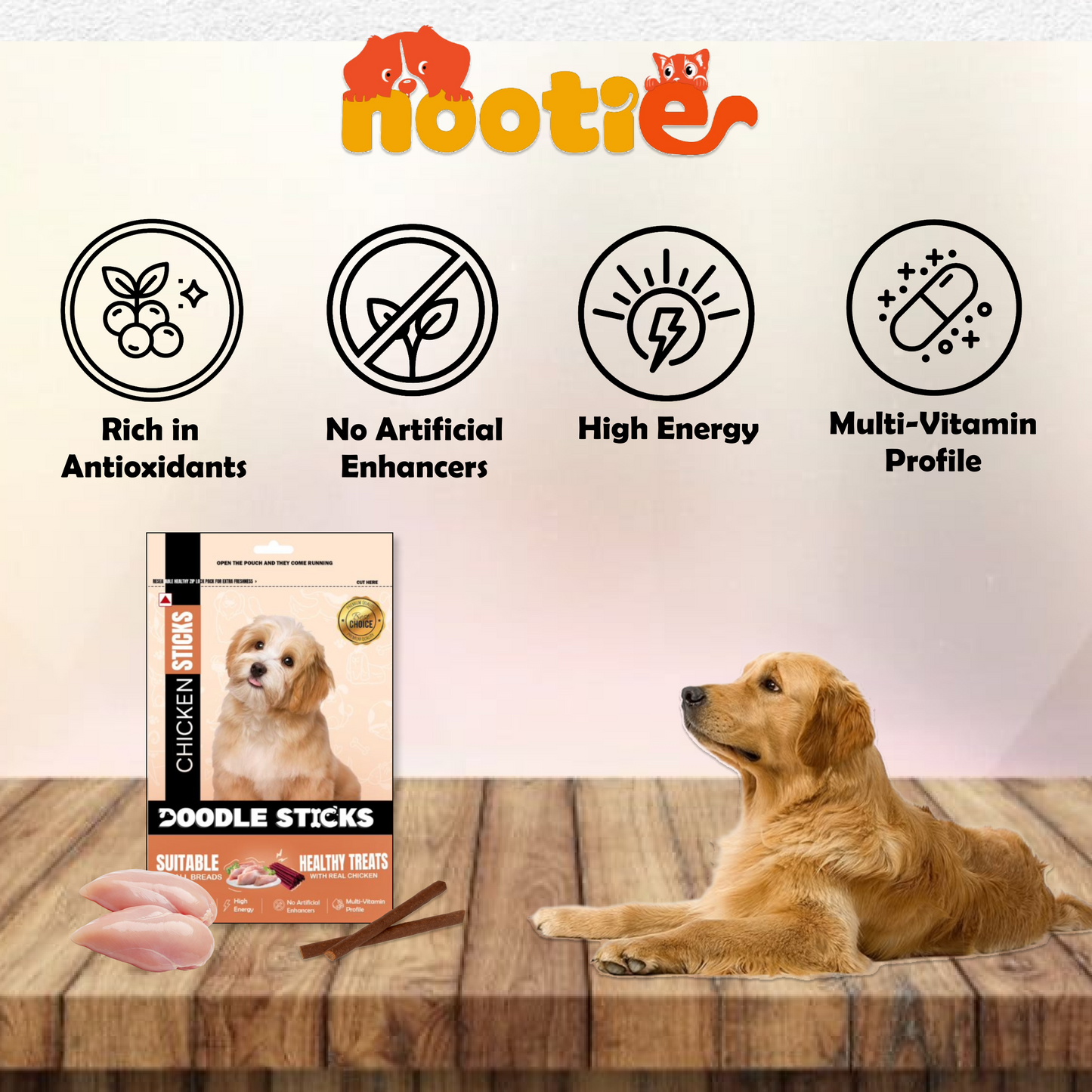 Nootie Doodle Sticks – Real Chicken Dog Treats (70g) | Healthy, Collagen-Rich, Gluten-Free Snack for All Breeds