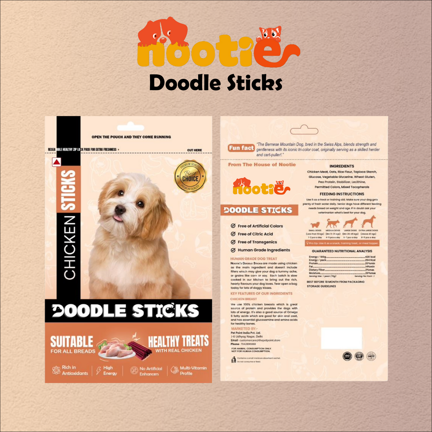 Nootie Doodle Sticks – Real Chicken Dog Treats (70g) | Healthy, Collagen-Rich, Gluten-Free Snack for All Breeds
