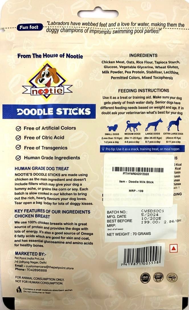 Nootie Doodle Sticks – Real Chicken & Milk Dog Treats (70g) | Healthy, Collagen-Rich, Gluten-Free Snack for All Breeds