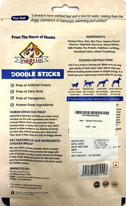 Nootie Doodle Sticks – Real Chicken & Milk Dog Treats (70g) | Healthy, Collagen-Rich, Gluten-Free Snack for All Breeds