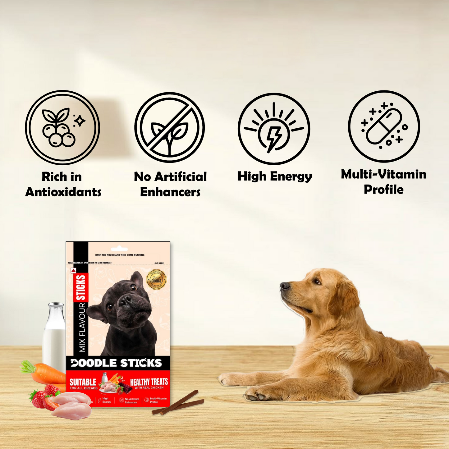 Nootie Doodle Sticks – Real Chicken Mix Dog Treats (70g) | Healthy, Collagen-Rich, Gluten-Free Snack for All Breeds