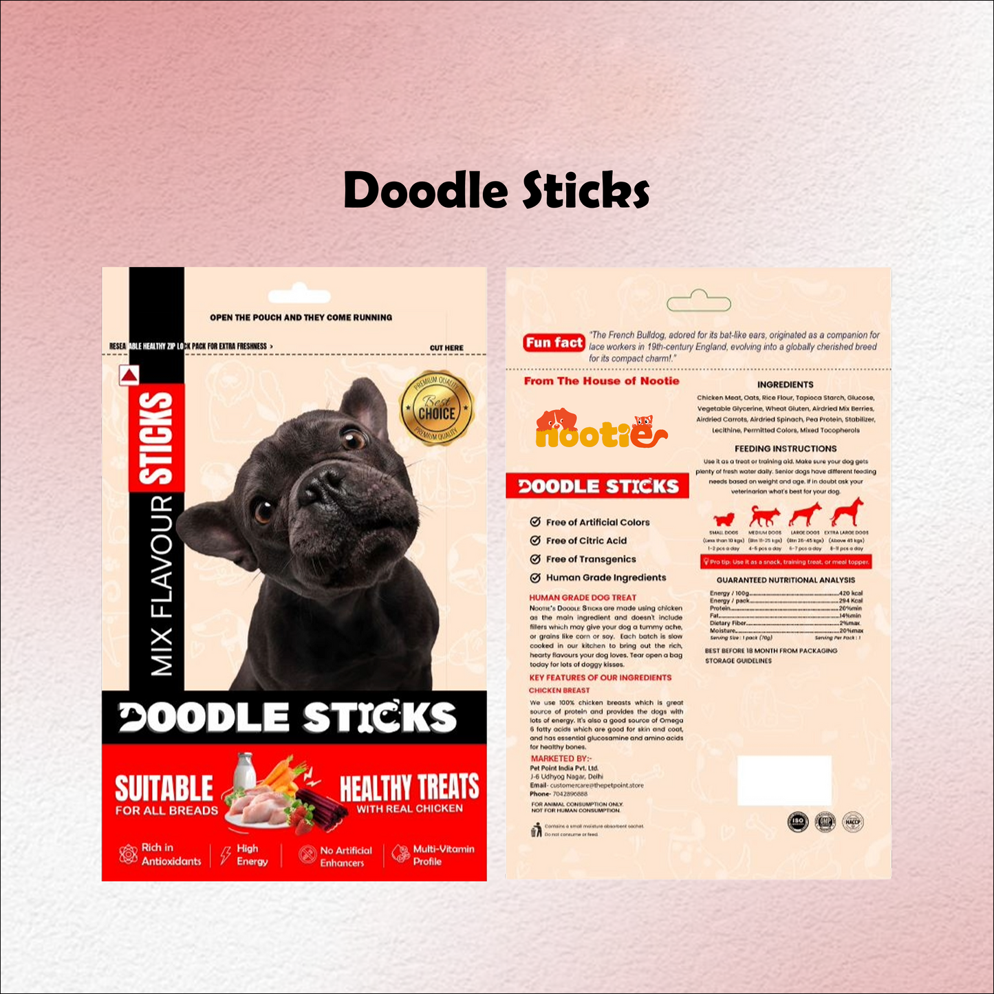 Nootie Doodle Sticks – Real Chicken Mix Dog Treats (70g) | Healthy, Collagen-Rich, Gluten-Free Snack for All Breeds