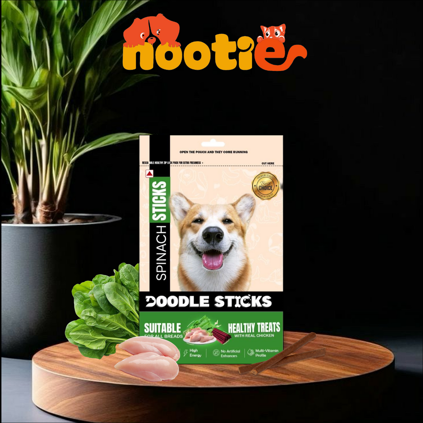 DoodleSticks Suitable for All Breads Healthy Treats with Real Chicken - Spinach Stick 70 Gm