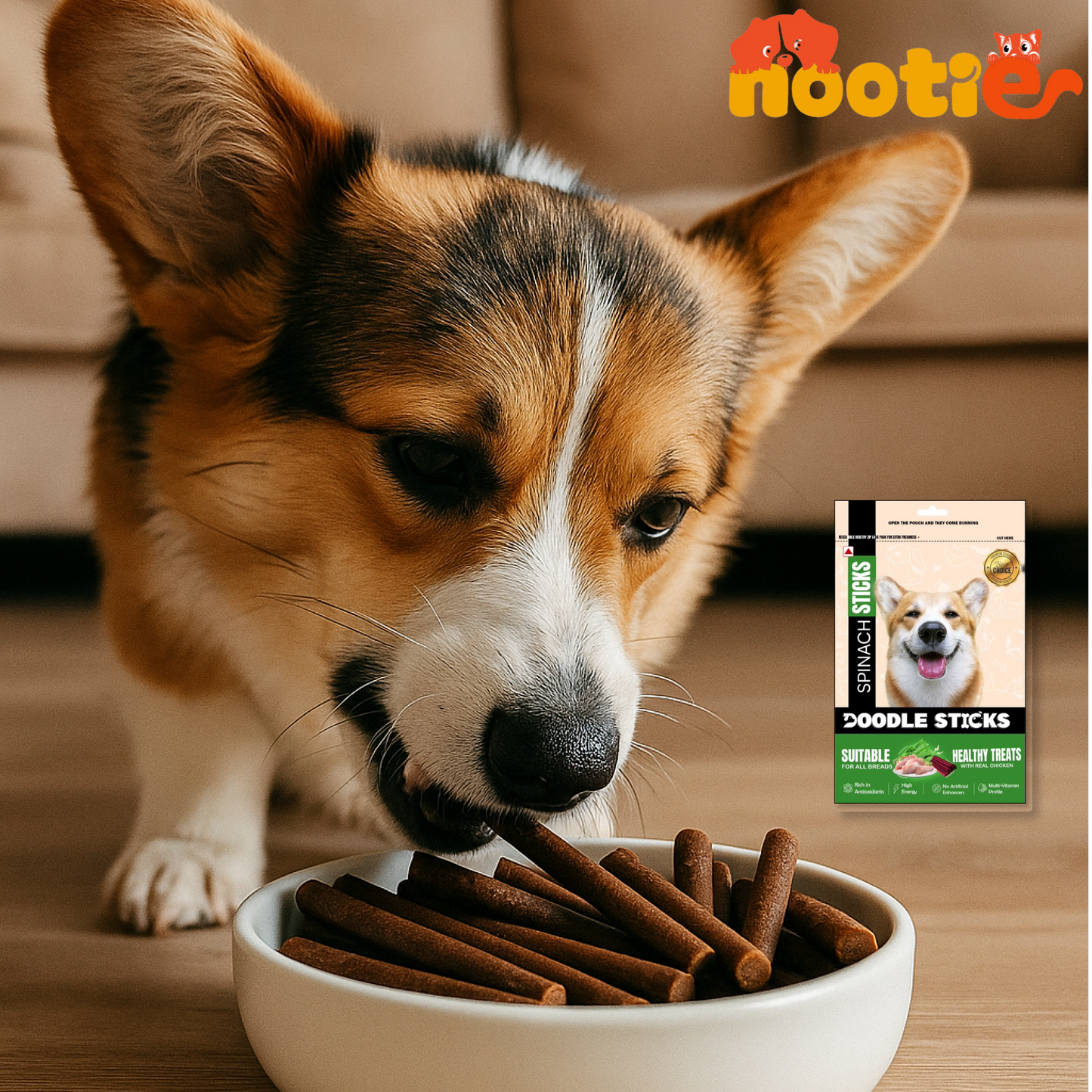 DoodleSticks Suitable for All Breads Healthy Treats with Real Chicken - Spinach Stick 70 Gm