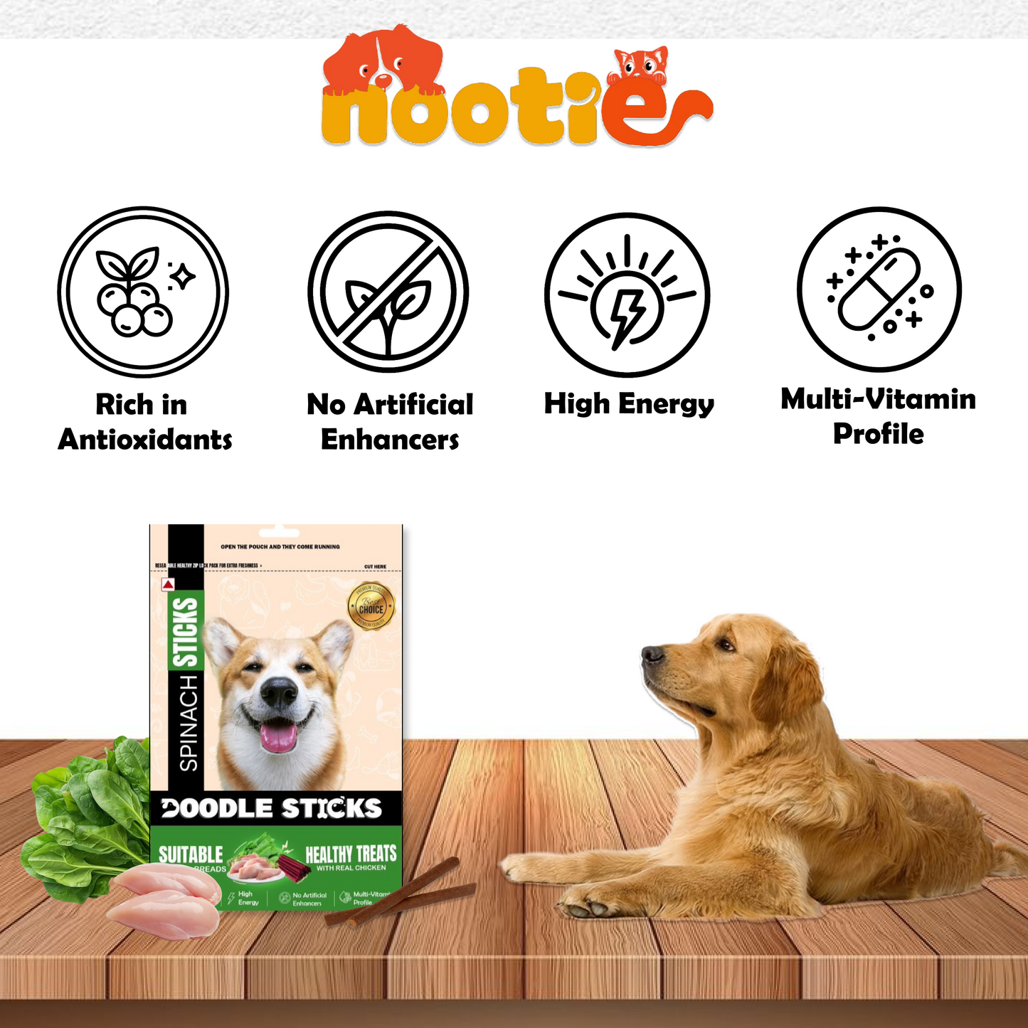 DoodleSticks Suitable for All Breads Healthy Treats with Real Chicken - Spinach Stick 70 Gm