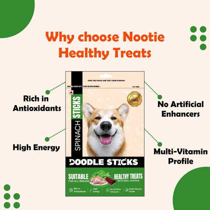 Nootie Doodle Sticks – Real Chicken & Spinach Dog Treats (70 g) | Healthy, Collagen-Rich, Gluten-Free Snack for All Breeds