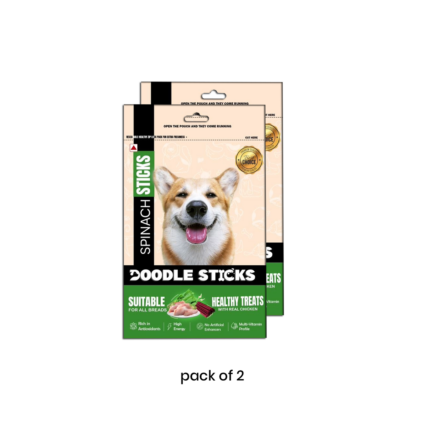 Nootie Doodle Sticks – Real Chicken & Spinach Dog Treats (70 g) | Healthy, Collagen-Rich, Gluten-Free Snack for All Breeds