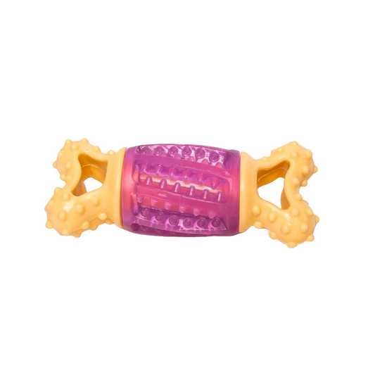 Nootie Dog Toothbrush Toy, Dog Teeth Cleaning Dental Care Natural Rubber Toy-Yellow & Purple
