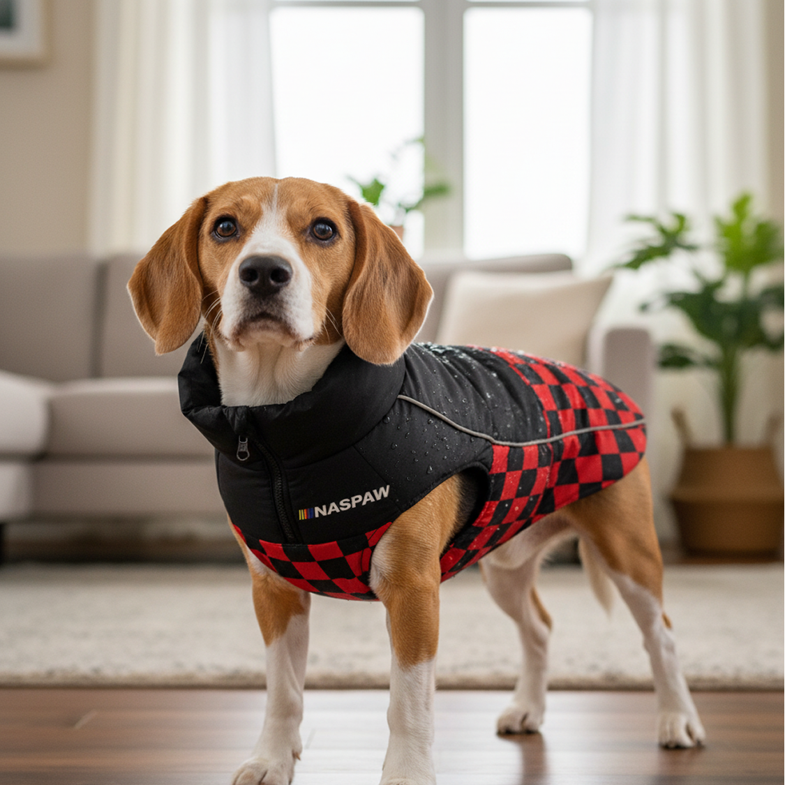 Nootie Dog Winter Jacket – High Neck, Warm & Waterproof Coat for Dogs, Red-Black