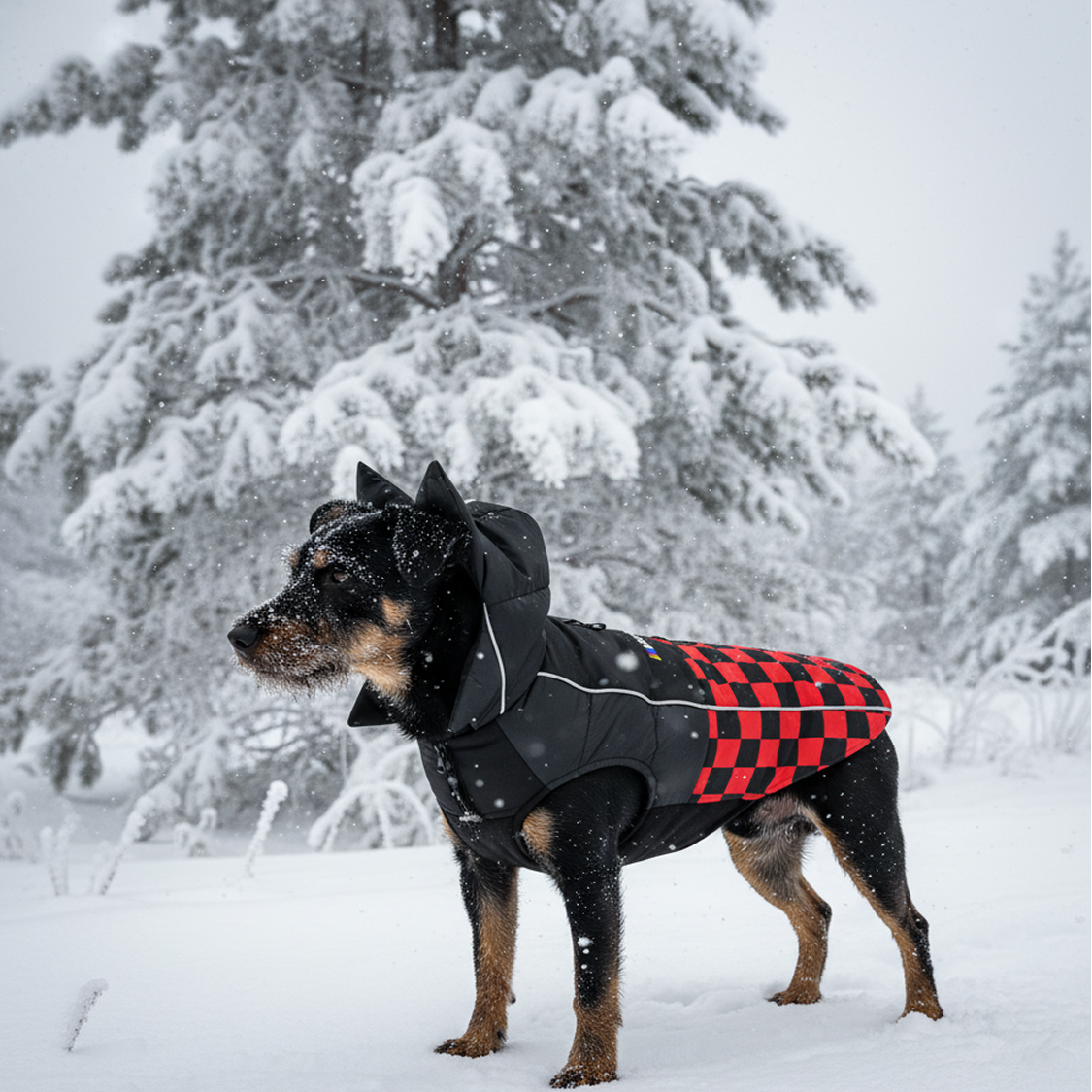 Nootie Dog Winter Jacket – High Neck, Warm & Waterproof Coat for Dogs, Red-Black