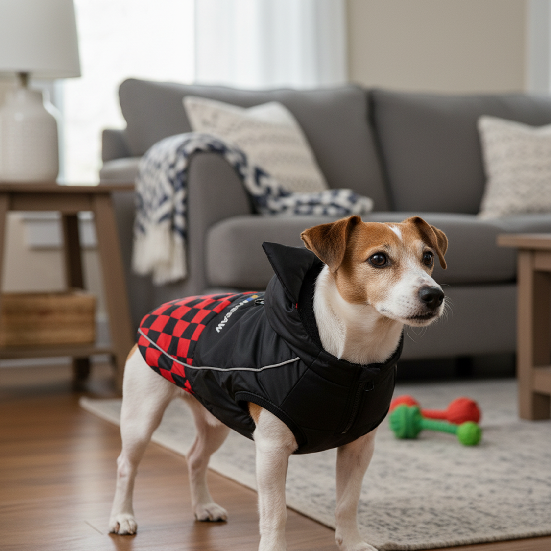 Nootie Dog Winter Jacket – High Neck, Warm & Waterproof Coat for Dogs, Red-Black